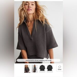 Aerie Wonder Short Sleeved Polo Sweatshirt-Small